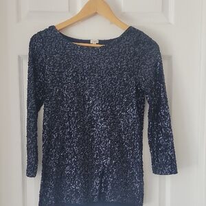 J.Crew Midnight Blue SequinsTextured Blouse XS